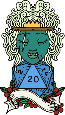 Retro Dövme Tarzı Yarı Ork Barbar Doğal yirmilik zar atışıyla bir insan tarafından çizilmiş