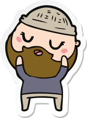 Bir insan tarafından çizilmiş sakallı sevimli bir karikatür adamın çıkartması.