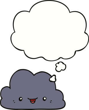 Bir insan tarafından çizilmiş düşünce baloncuklu şirin çizgi film bulutu.