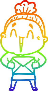 Gökkuşağı gradyan çizgi çizimi Bir insan tarafından çizilmiş mutlu yaşlı kadın