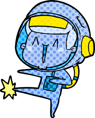 Bir insan tarafından çizilen mutlu astronot çizgi filmi.