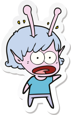 Bir insan tarafından çizilmiş uzaylı bir kızın karikatür çıkartması.