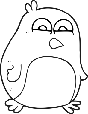 Bir insan tarafından çizilmiş siyah beyaz penguen çizimi.