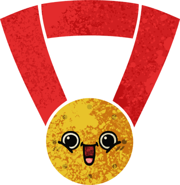 Bir insan tarafından çizilmiş altın madalyanın retro çizim tarzı karikatürü.