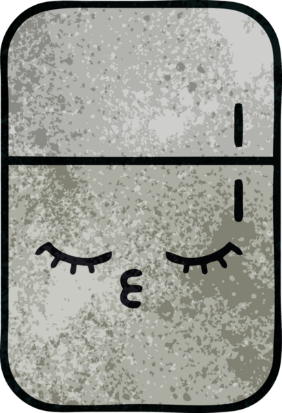 Bir insan tarafından çizilmiş buzdolabının retro grunge desenli karikatürü.