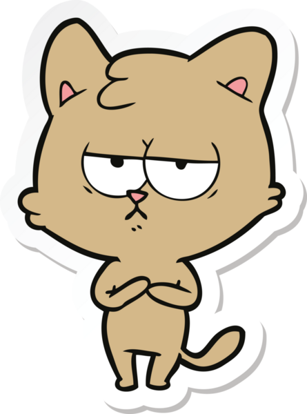 Bir insan tarafından çizilmiş sıkılmış çizgi film kedisinin çıkartması.