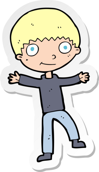 Bir insan tarafından çizilmiş mutlu bir çocuğun çıkartması.