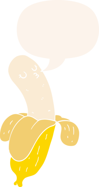 bir insan tarafından çizilmiş retro tarzı konuşma baloncuklu çizgi film muzu