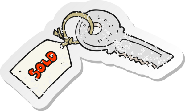 İnsan etiketiyle çizilmiş bir çizgi film anahtarının gerilimli retro etiketi.