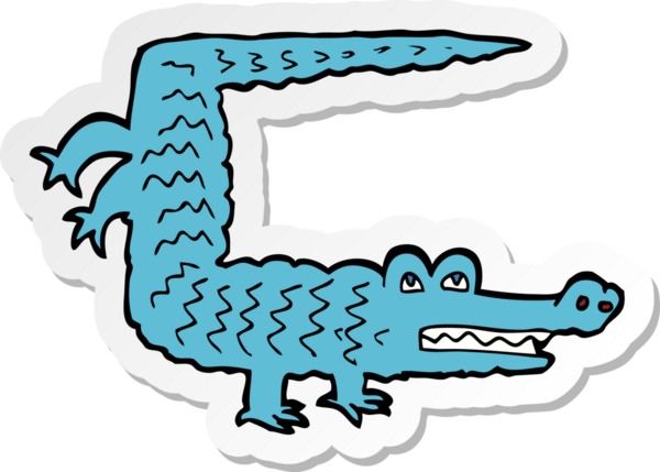 Bir insan tarafından çizilmiş timsah çizgi film etiketi.