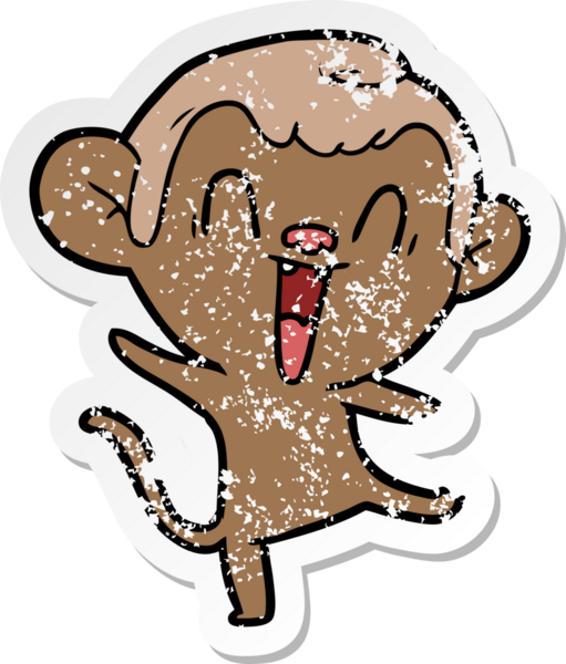 Bir insan tarafından çizilmiş gülen maymunun sıkıntılı çıkartması.