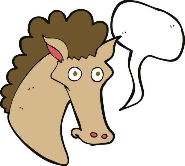 Bir insan tarafından çizilmiş konuşma balonlu at kafası.