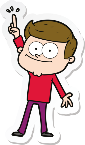 Bir insan tarafından çizilmiş gülümseyen bir çizgi film çıkartması.