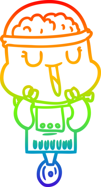 gökkuşağı gradyanı çizimi bir insan tarafından çizilmiş mutlu bir robot çizgi filmi.