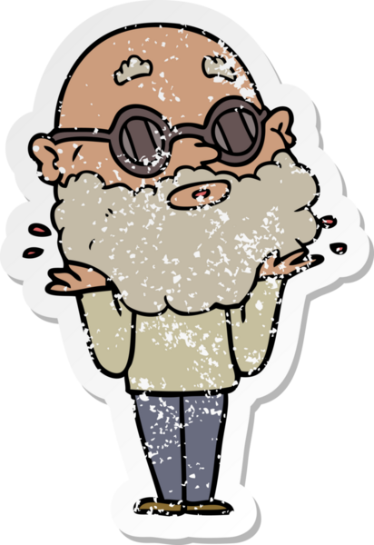 Bir insan tarafından çizilmiş sakallı ve güneş gözlüklü karikatür çıkartması.