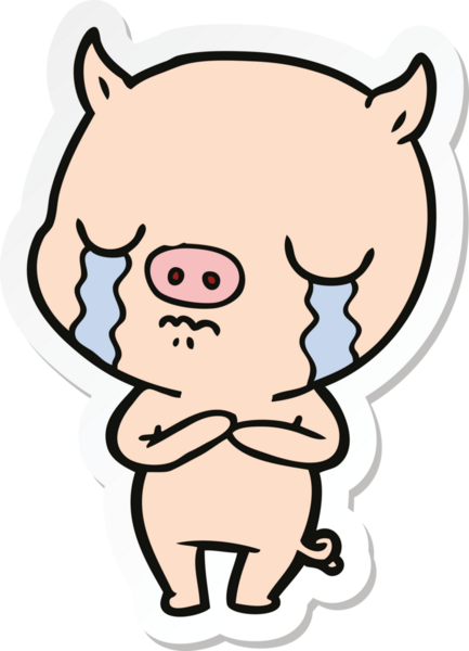 Bir insan tarafından çizilmiş, ağlayan bir domuzun çıkartması.