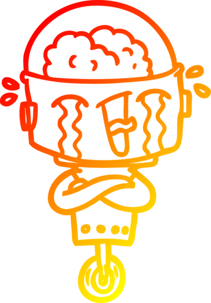 Bir insan tarafından çizilmiş, karikatür ağlayan robot çizimi.