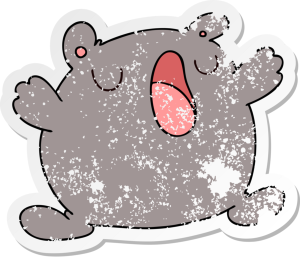 Bir insan tarafından çizilmiş garip bir el çizilmiş şarkı söyleyen ayının sıkıntılı çıkartması.