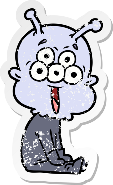 Bir insan tarafından çizilmiş mutlu çizgi film uzaylısının sıkıntılı çıkartması.