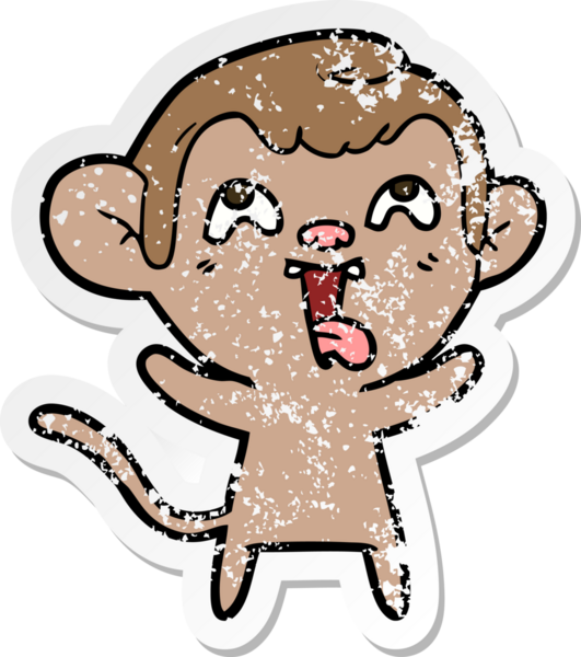 Bir insan tarafından çizilmiş çılgın bir çizgi maymunun sıkıntılı çıkartması.