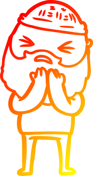 Bir insan tarafından çizilmiş sakallı bir çizgi film karakteri.