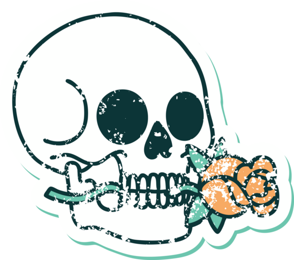 Bir insan tarafından çizilmiş bir kafatasının sembolik dövmeli görüntüsü.