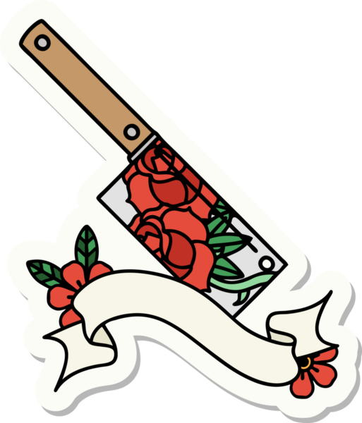 Satır sancağıyla dövme stili çıkartması ve bir insan tarafından çizilmiş çiçekler