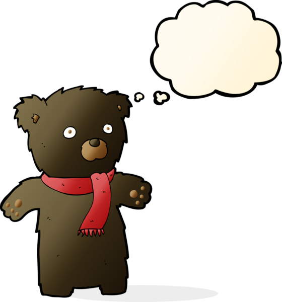 Bir insan tarafından çizilmiş düşünce baloncuğu olan sevimli siyah ayı.