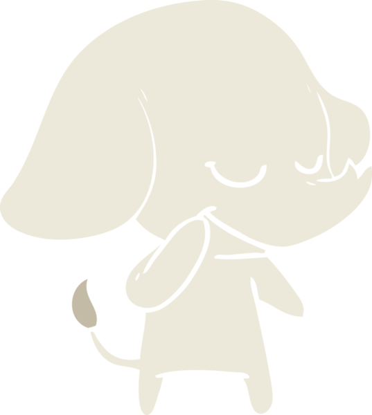 Bir insan tarafından çizilmiş düz renk çizgi film gülümseyen fil.