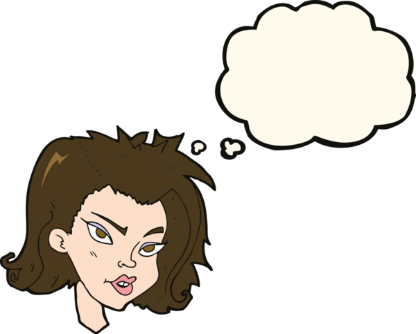 Bir insan tarafından çizilmiş düşünce baloncuklu kadın yüzü.