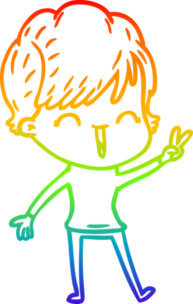 Gökkuşağı gradyan çizgi çizimi bir insan tarafından çizilmiş gülen bir kadın.