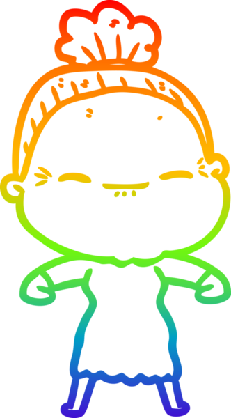 Gökkuşağı gradyan çizimi bir insan tarafından çizilmiş barışçıl yaşlı bir kadının çizimi