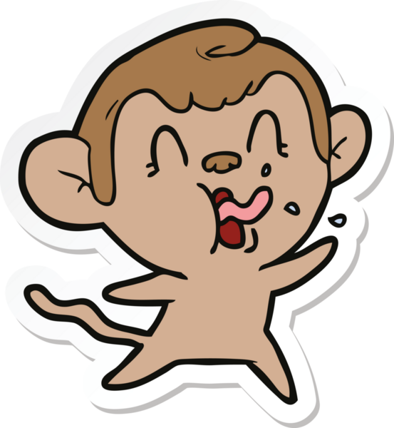 Bir insan tarafından çizilmiş çılgın bir maymun çıkartması.