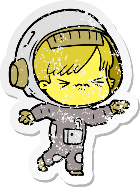 Bir insan tarafından çizilmiş kızgın bir uzay kızının sıkıntılı çıkartması.