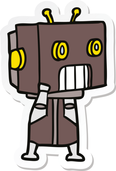 Bir insan tarafından çizilmiş robot karikatür çıkartması.