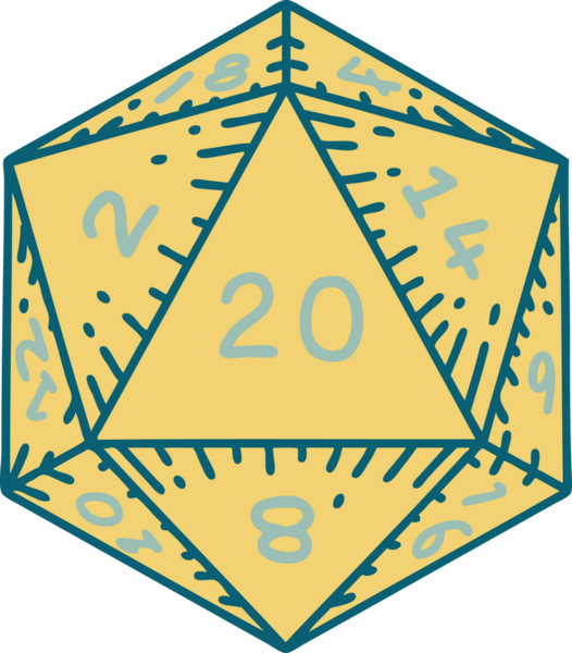 Retro Dövme Biçimi Doğal 20 D20 zar bir insan tarafından çizildi