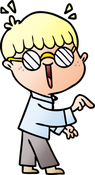 Bir insan tarafından çizilmiş gözlük takan çizgi film çocuğu.