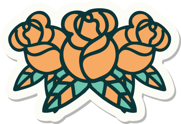 Bir insan tarafından çizilmiş bir buket çiçeğin geleneksel stiliyle dövme çıkartması.