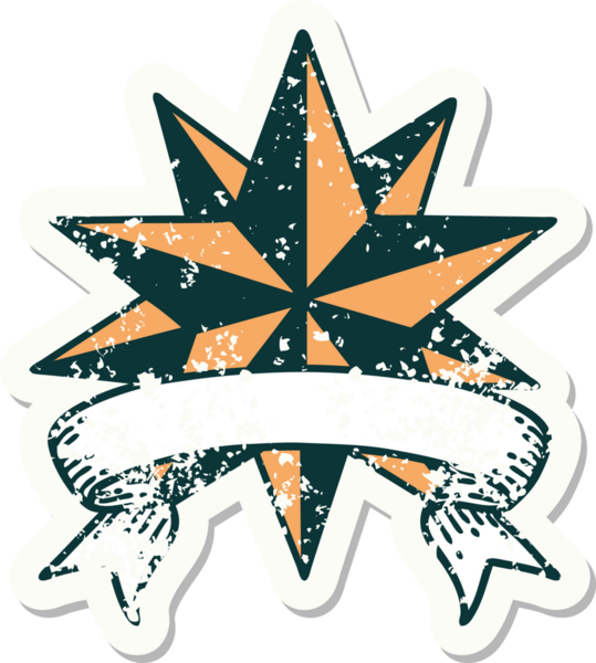 Bir insan tarafından çizilmiş bir yıldızın sancağı olan eski bir etiket.