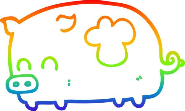 Gökkuşağı gradyan çizimi. Bir insan tarafından çizilmiş şirin bir domuz çizgi filmi.