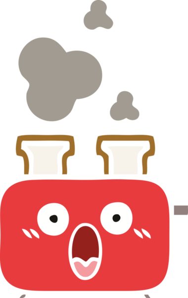 Bir insan tarafından çizilmiş bir tost makinesinin düz renkli retro karikatürü