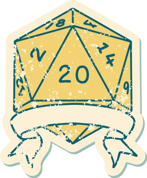 Retro Dövme Biçimi Doğal 20 kritik vuruş D20 zar bir insan tarafından çizildi