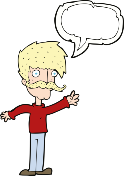 Bir insan tarafından çizilmiş konuşma balonlu bıyıklı çizgi film adamı.