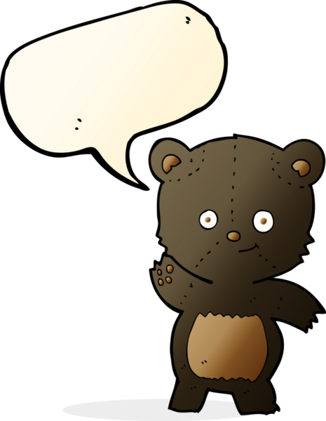 Bir insan tarafından çizilmiş konuşma balonuyla siyah ayıyı sallayan çizgi film.