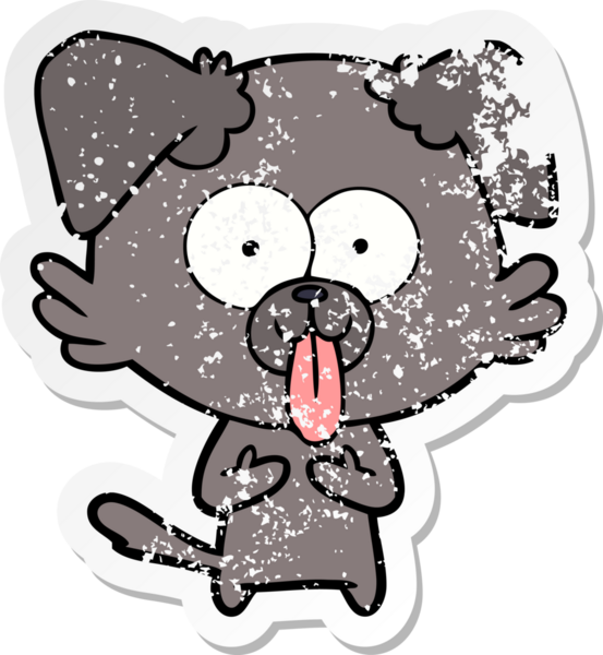 Bir insan tarafından çizilmiş dilli çizgi film köpeğinin sıkıntılı çıkartması.