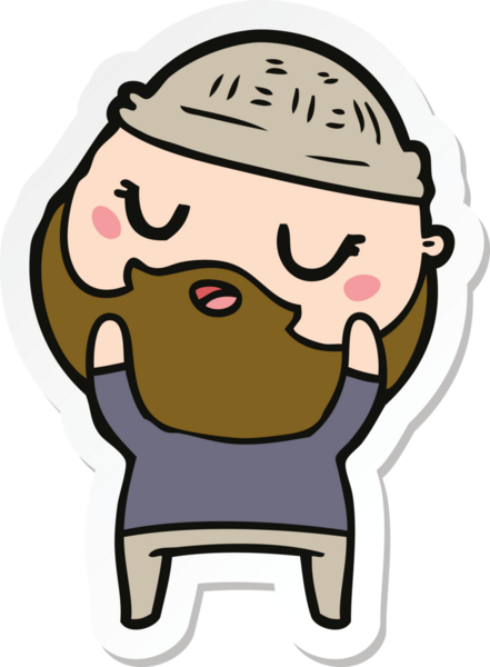 Bir insan tarafından çizilmiş sakallı sevimli bir karikatür adamın çıkartması.