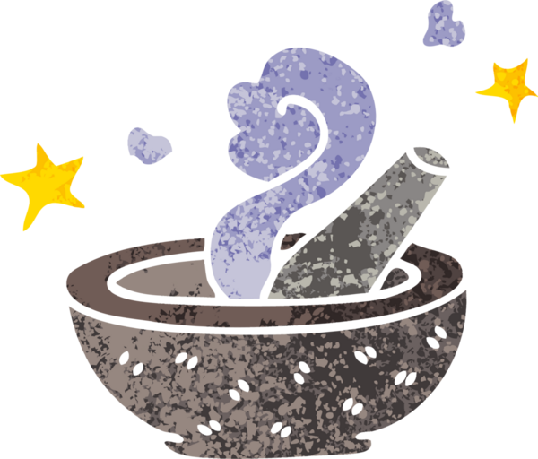 Retro illüstrasyon tarzı tuhaf çizgi film sihirli tokmak ve bir insan tarafından çizilmiş havan topu.