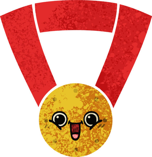 Bir insan tarafından çizilmiş altın madalyanın retro çizim tarzı karikatürü.