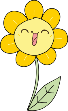 Bir insan tarafından çizilmiş garip bir çizgi film mutlu bir çiçek.