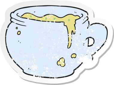 Bir insan tarafından çizilmiş bir çorba fincanının gerilimli retro yapıştırması